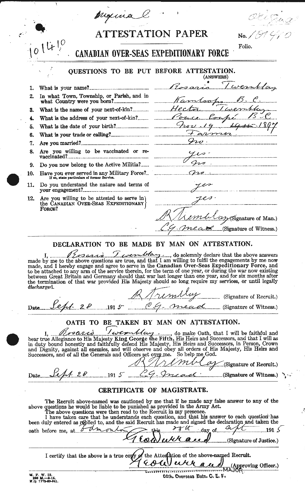 Personnel Records of the First World War - CEF 638303a