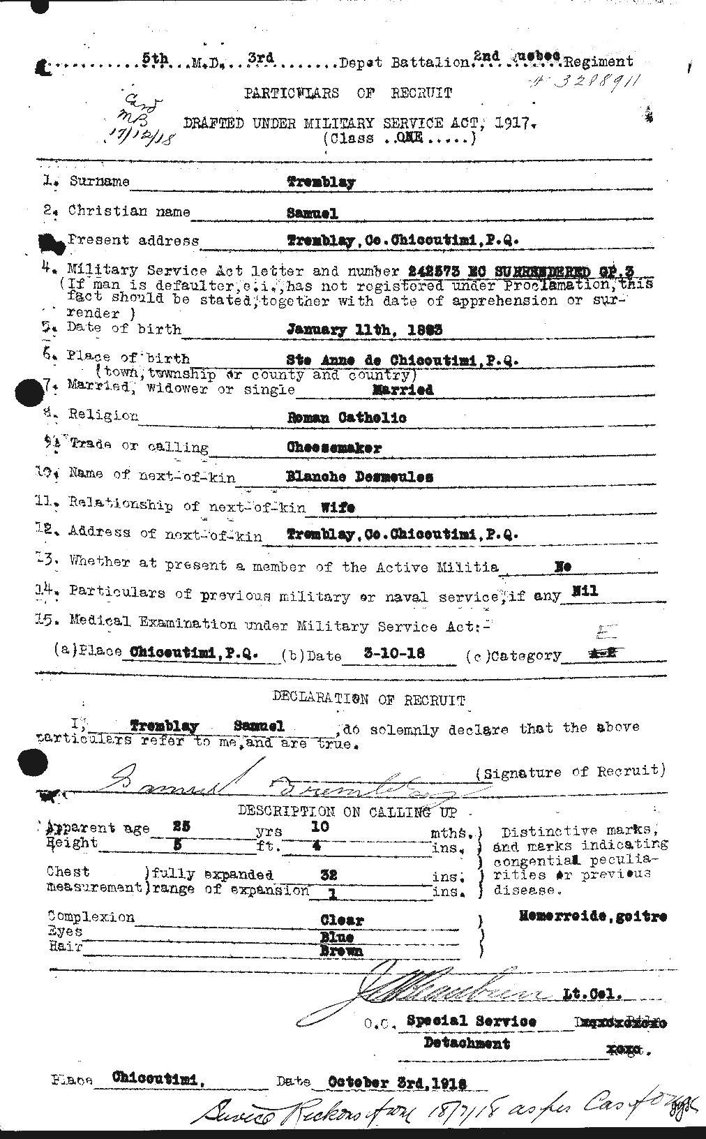 Personnel Records of the First World War - CEF 638306a