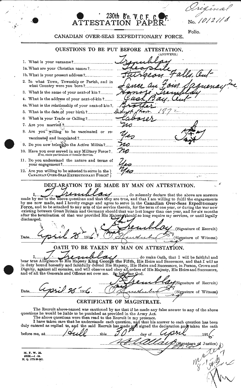 Personnel Records of the First World War - CEF 638316a