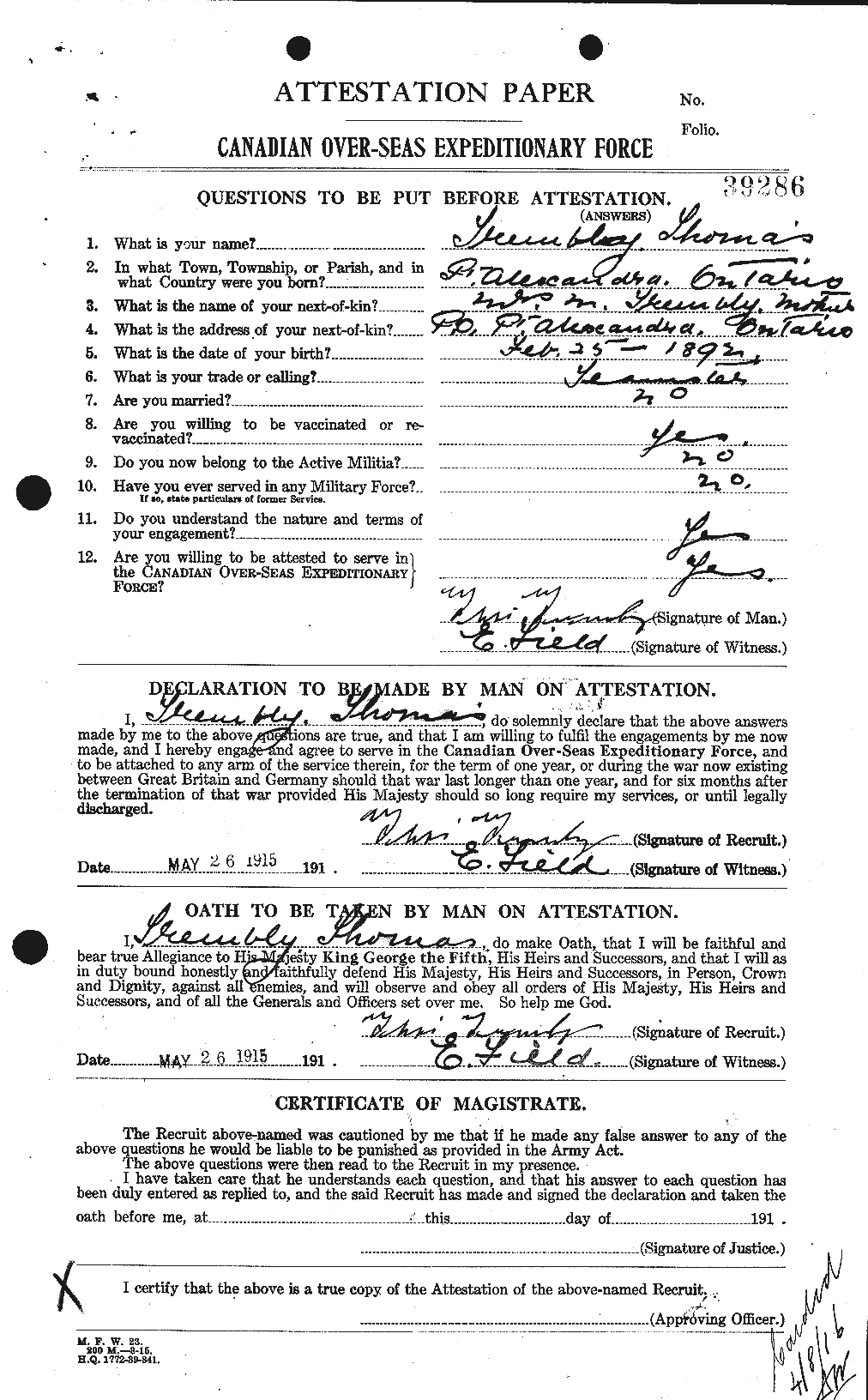 Personnel Records of the First World War - CEF 638317a