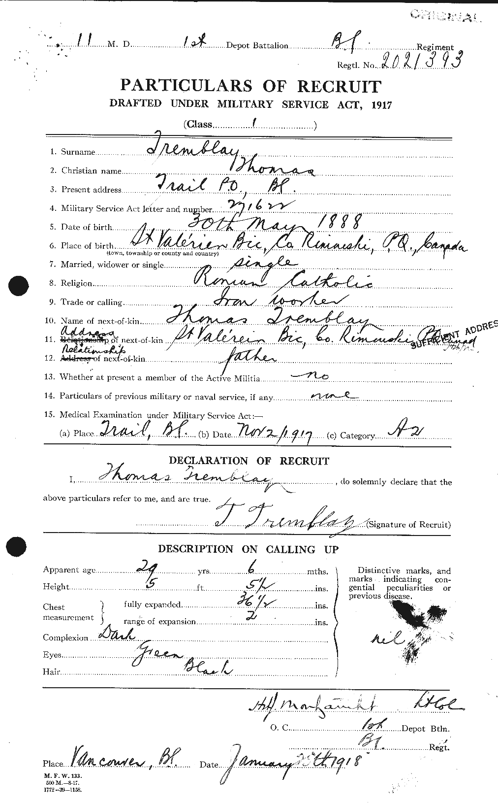 Personnel Records of the First World War - CEF 638318a