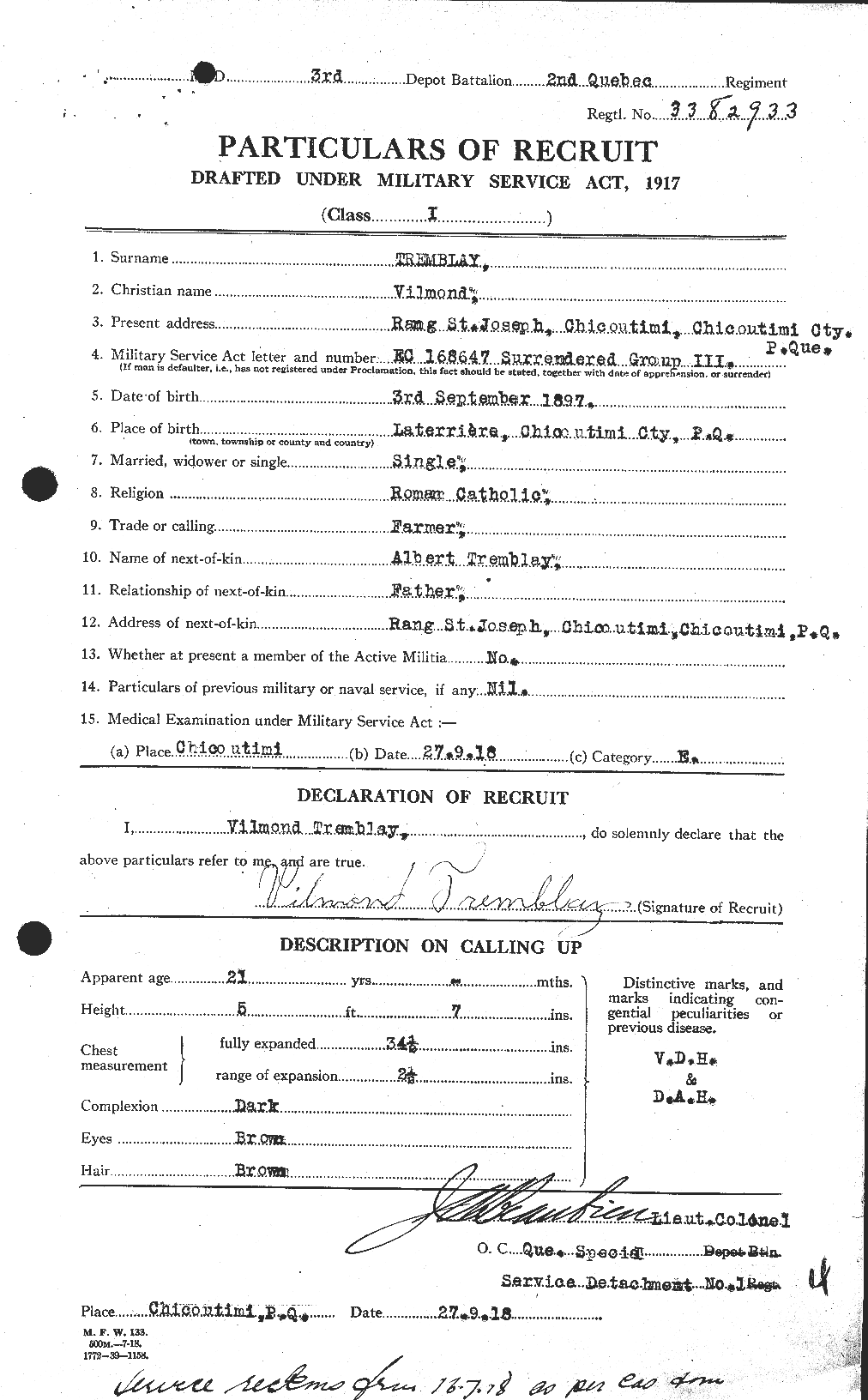 Personnel Records of the First World War - CEF 638334a