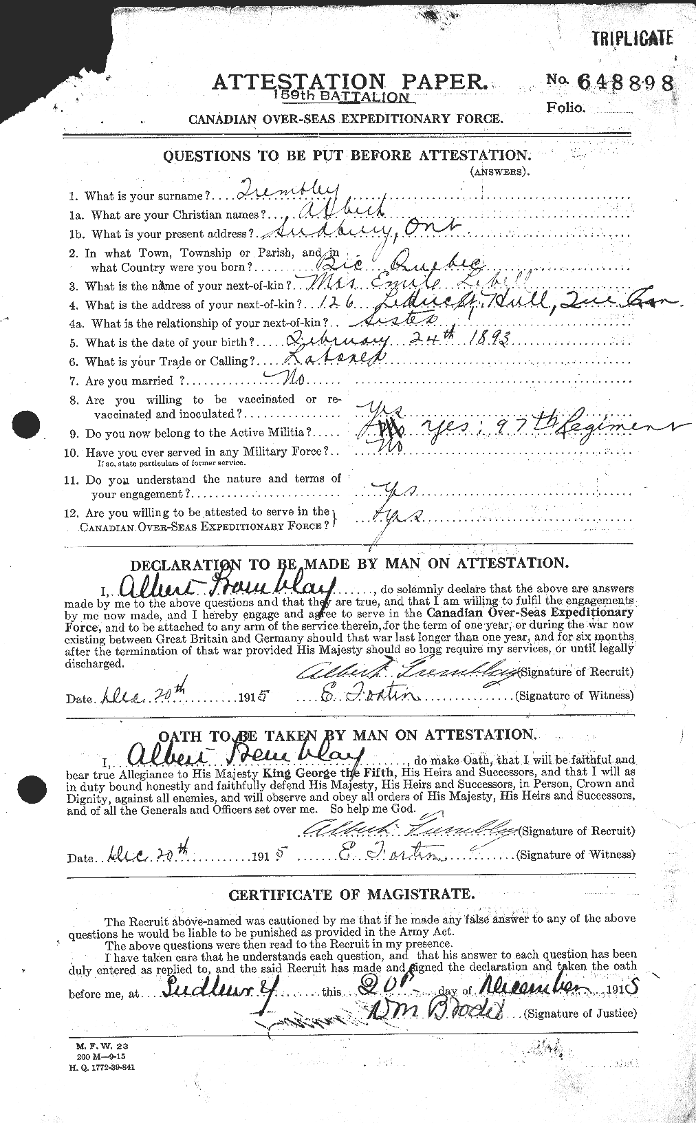 Personnel Records of the First World War - CEF 638363a