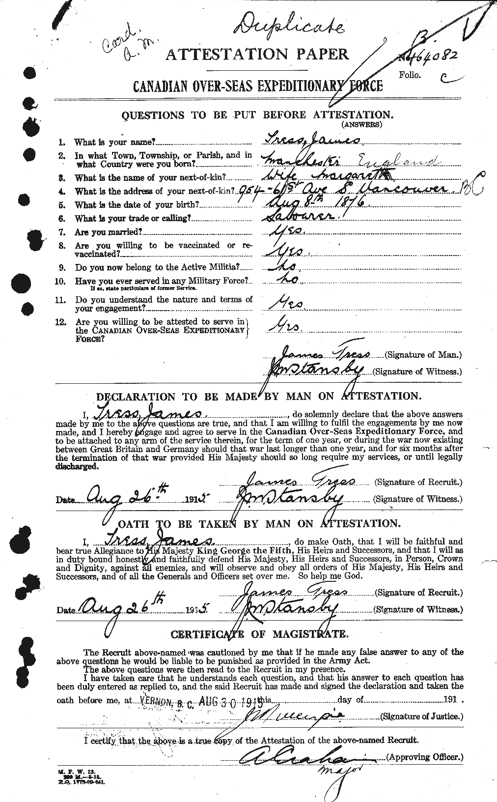 Personnel Records of the First World War - CEF 638589a