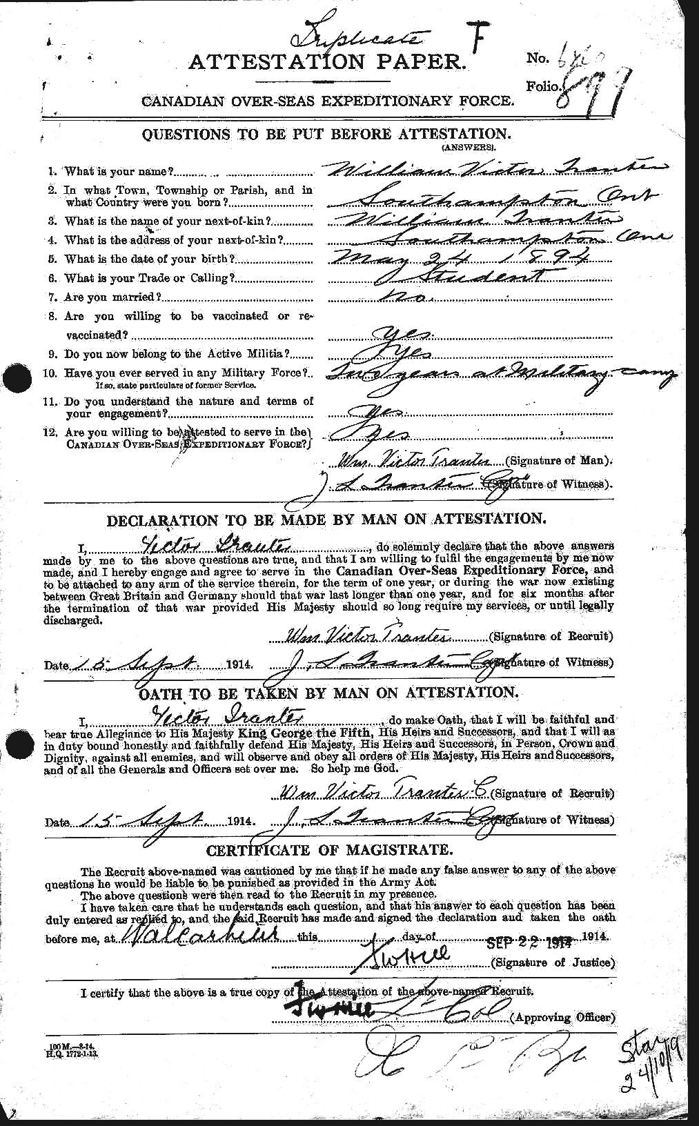 Personnel Records of the First World War - CEF 638619a