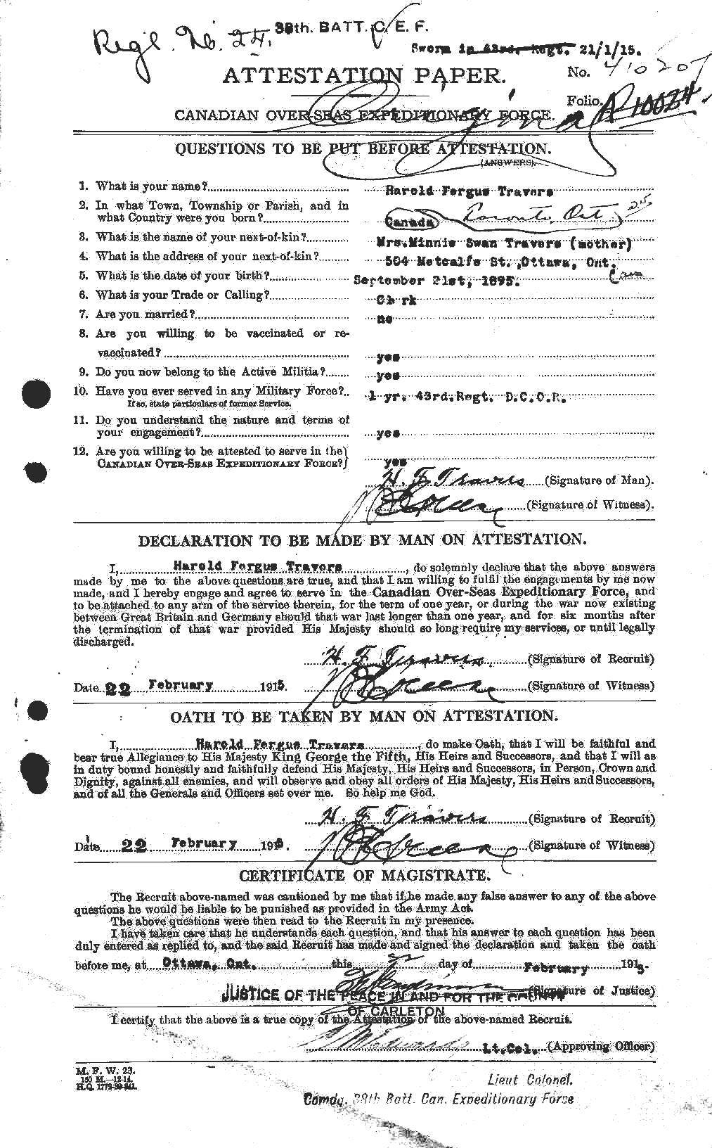 Personnel Records of the First World War - CEF 638702a