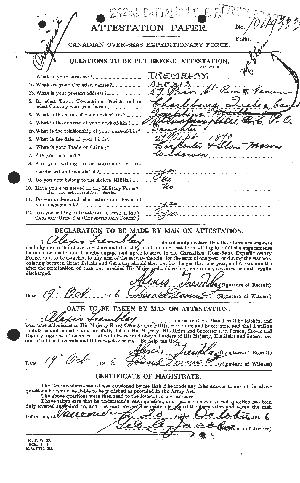 Personnel Records of the First World War - CEF 638911a