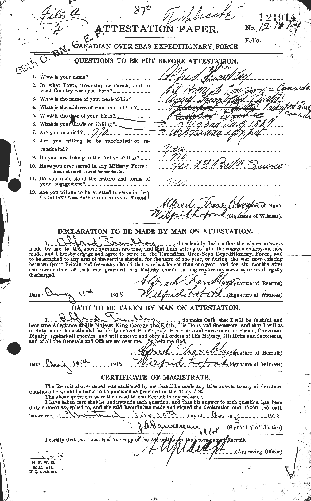 Personnel Records of the First World War - CEF 638912a