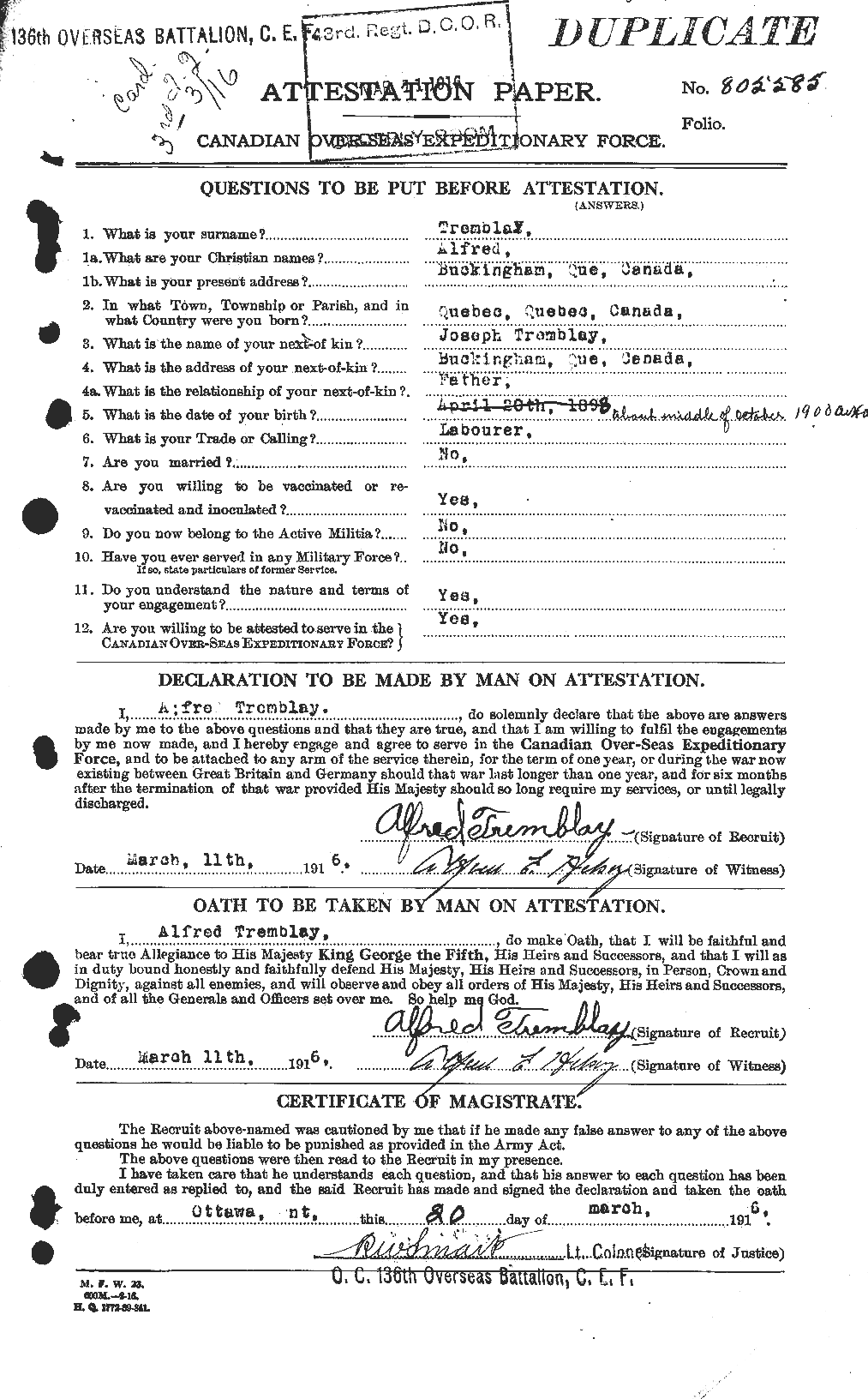 Personnel Records of the First World War - CEF 638918a