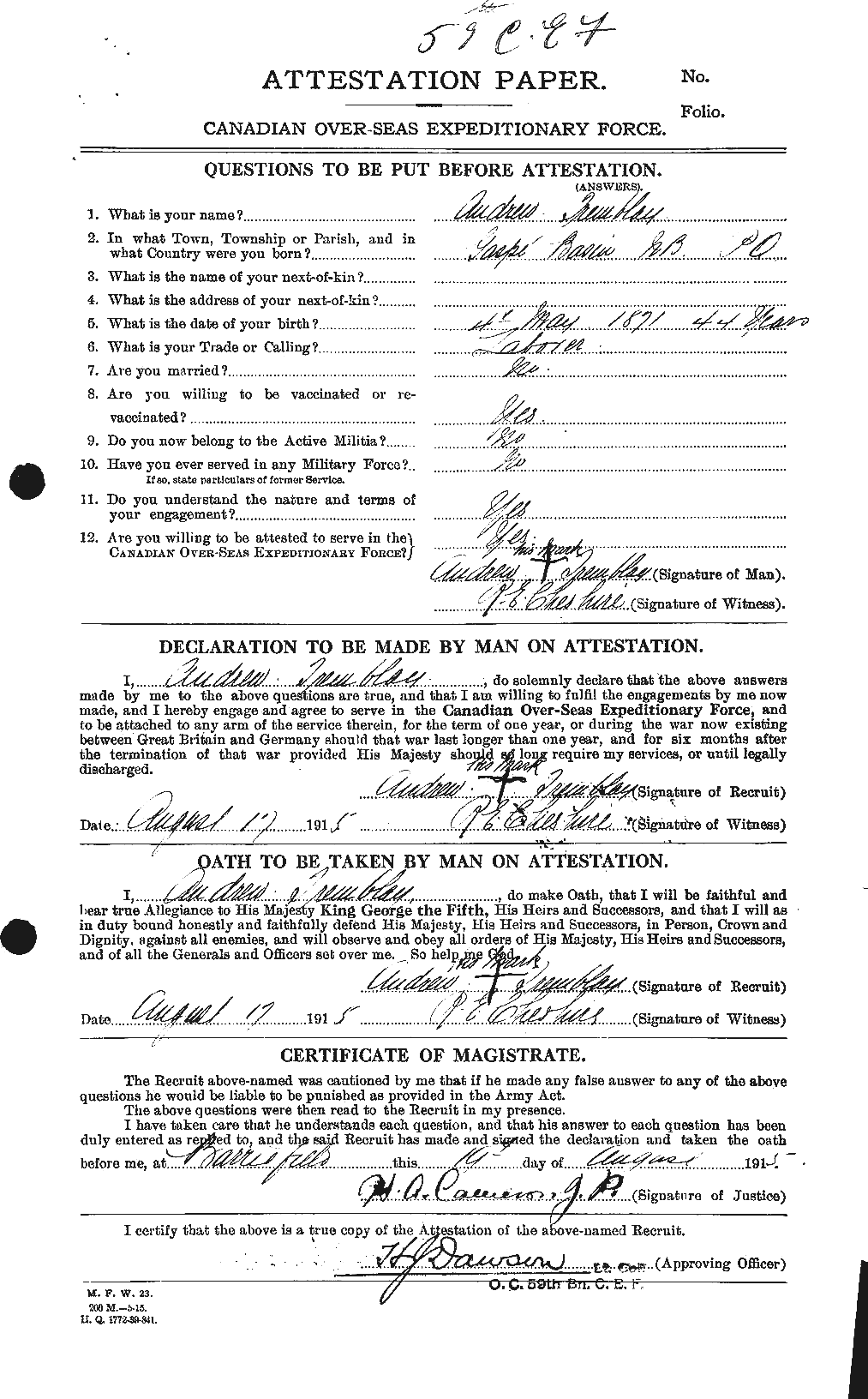 Personnel Records of the First World War - CEF 638942a