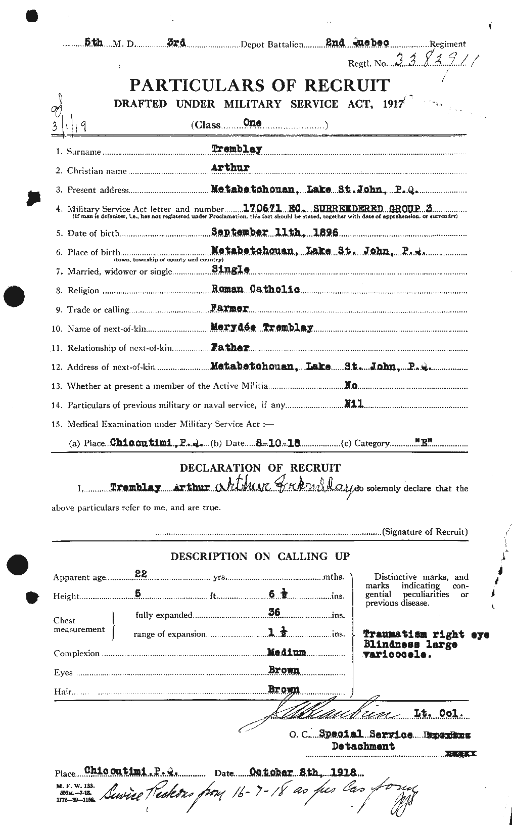 Personnel Records of the First World War - CEF 638957a
