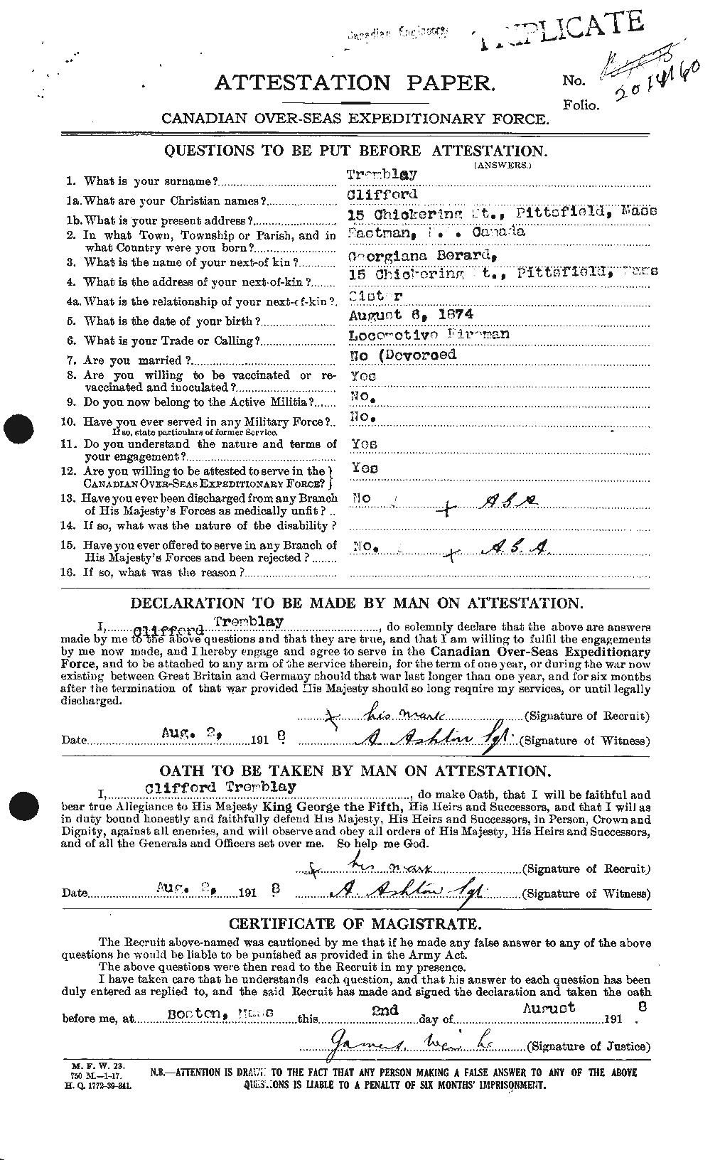 Personnel Records of the First World War - CEF 638987a