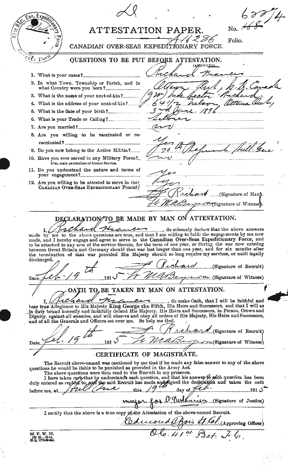 Personnel Records of the First World War - CEF 639046a