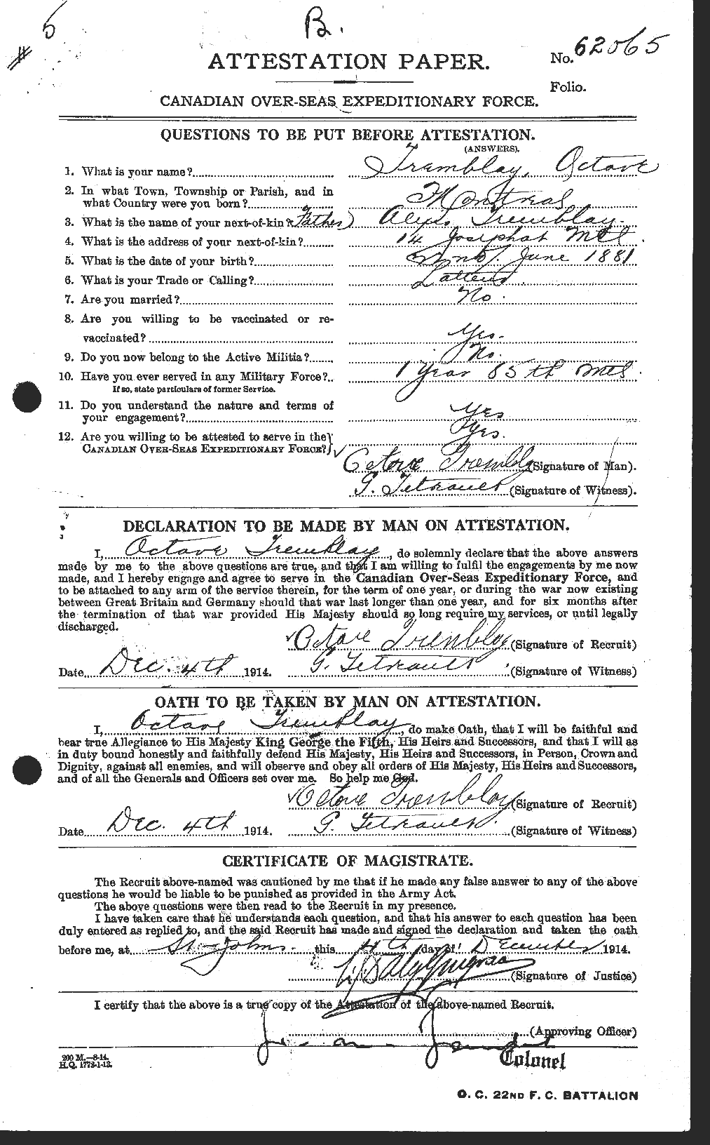 Personnel Records of the First World War - CEF 639211a