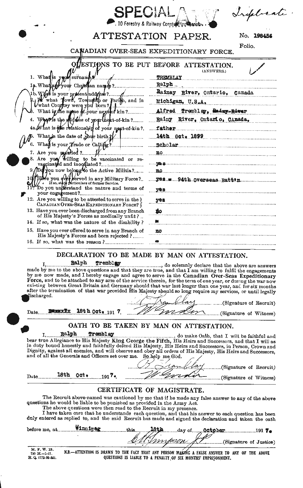 Personnel Records of the First World War - CEF 639245a