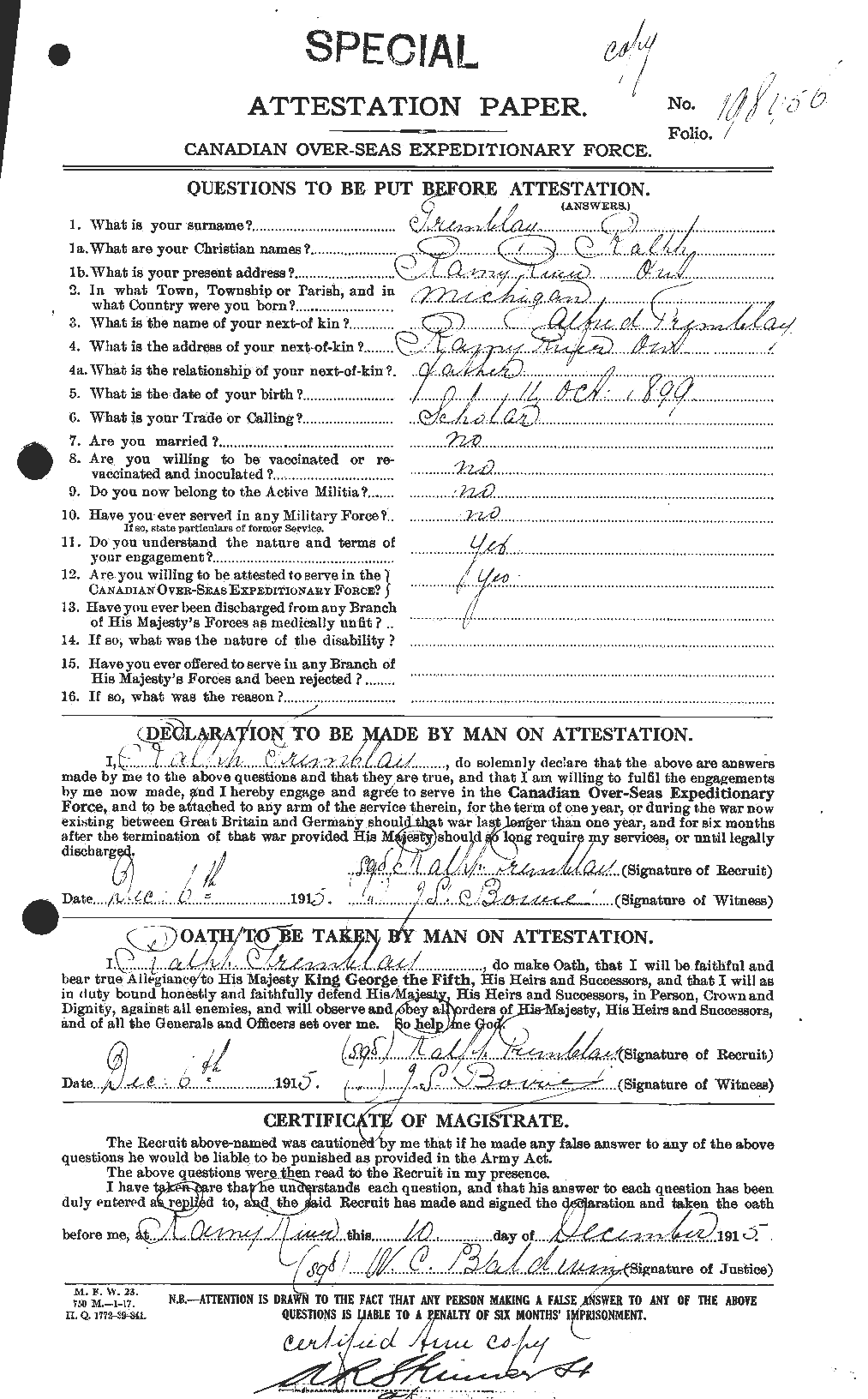 Personnel Records of the First World War - CEF 639246a