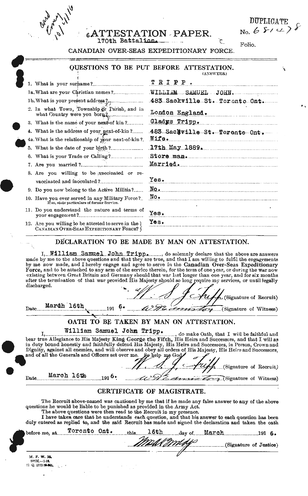 Personnel Records of the First World War - CEF 640127a