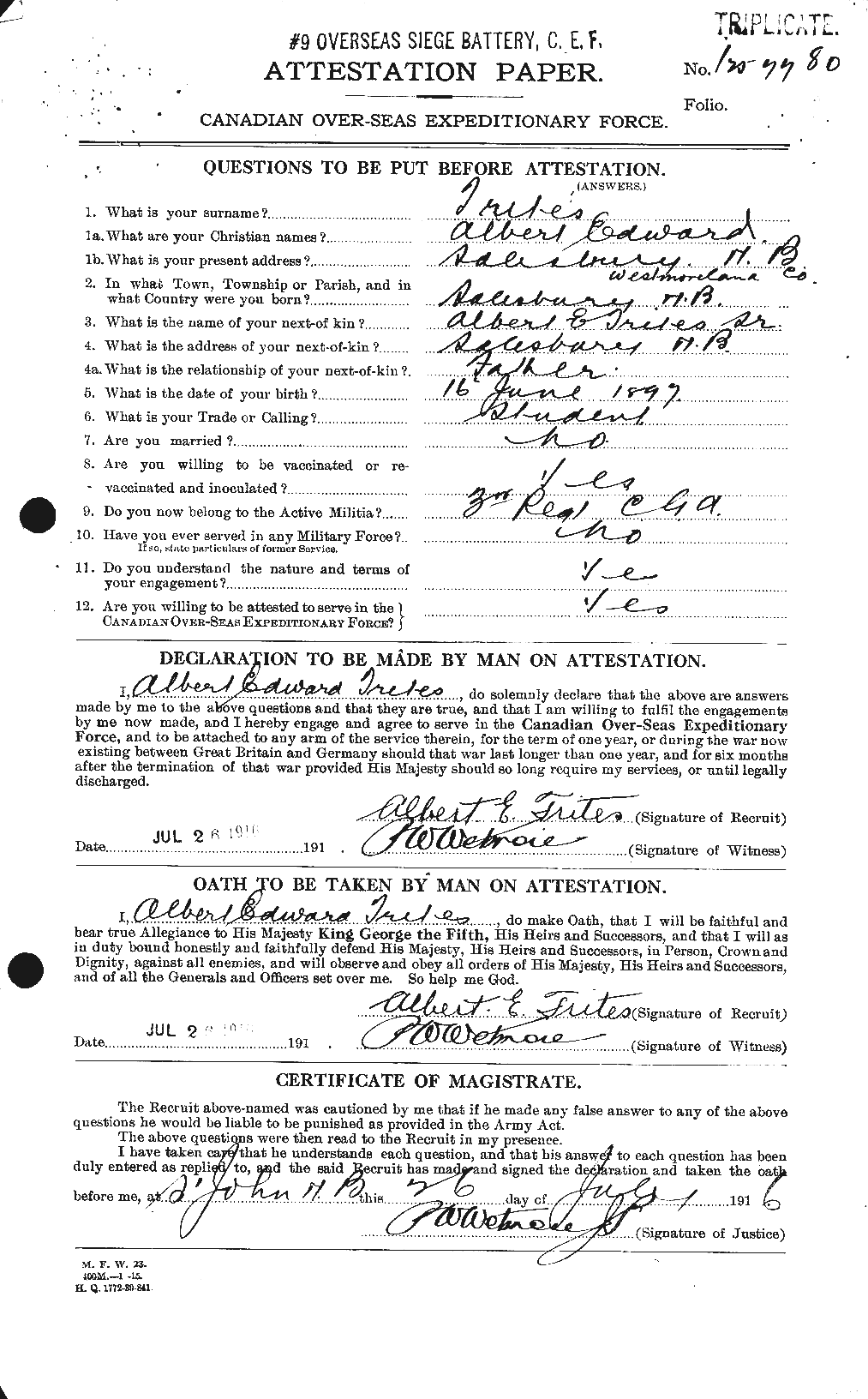 Personnel Records of the First World War - CEF 640145a