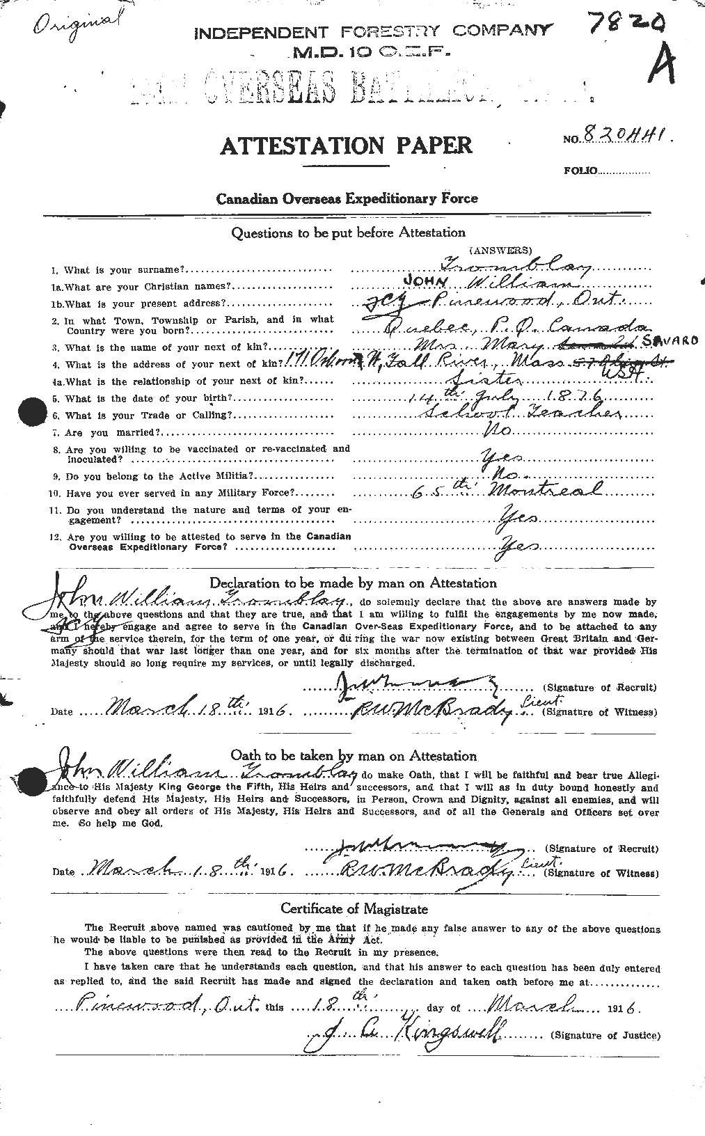 Personnel Records of the First World War - CEF 640219a