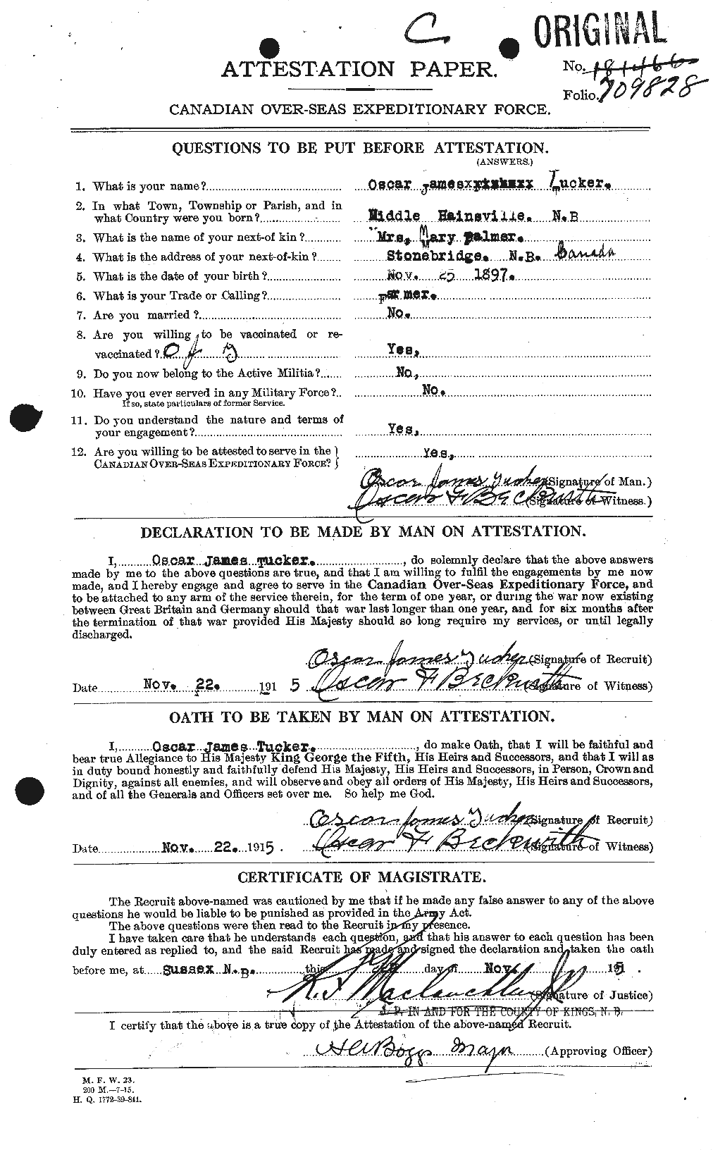 Dossiers du Personnel de la Première Guerre mondiale - CEC 642802a