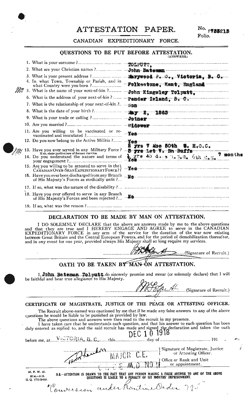 Personnel Records of the First World War - CEF 643083a