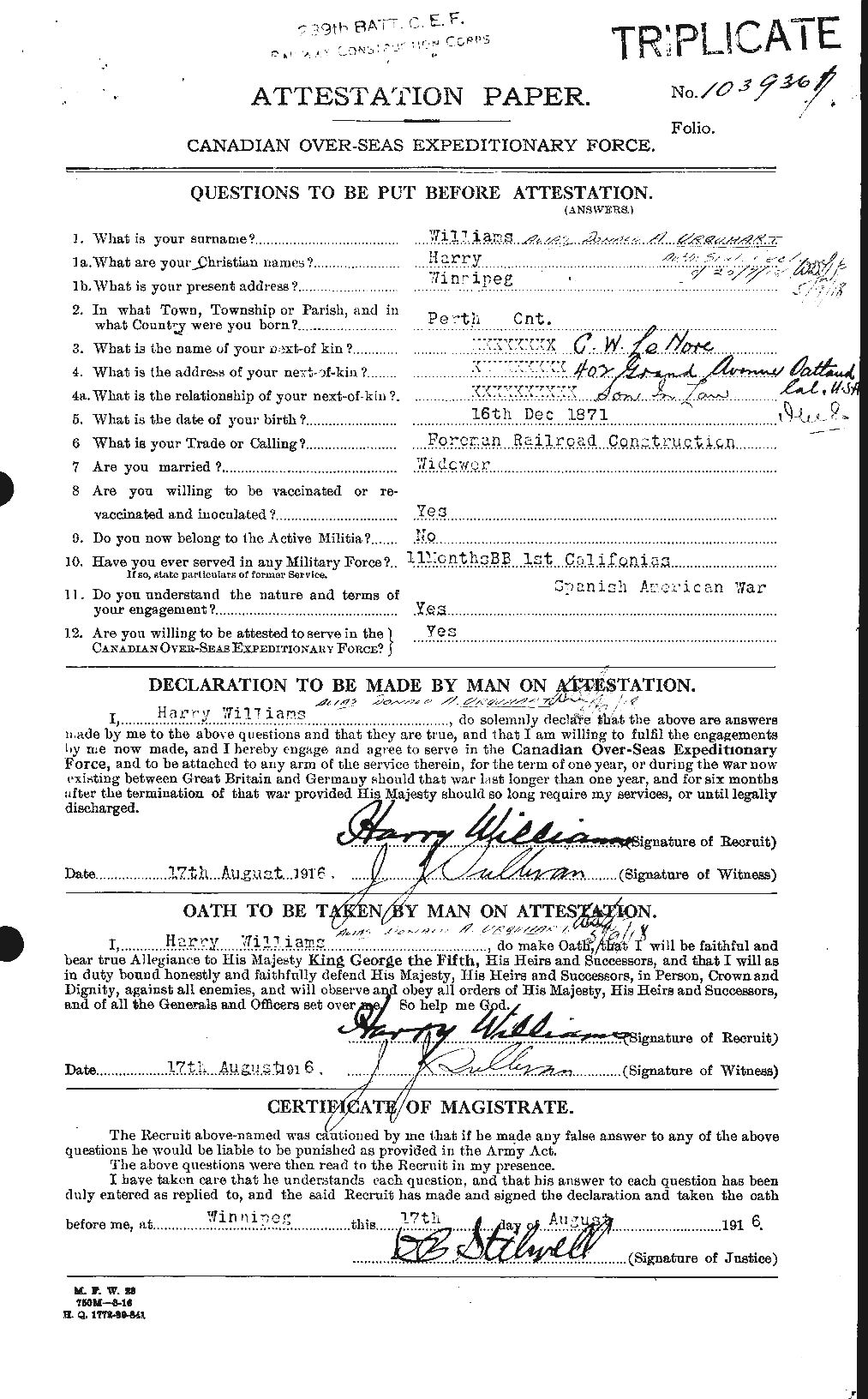 Personnel Records of the First World War - CEF 643314a