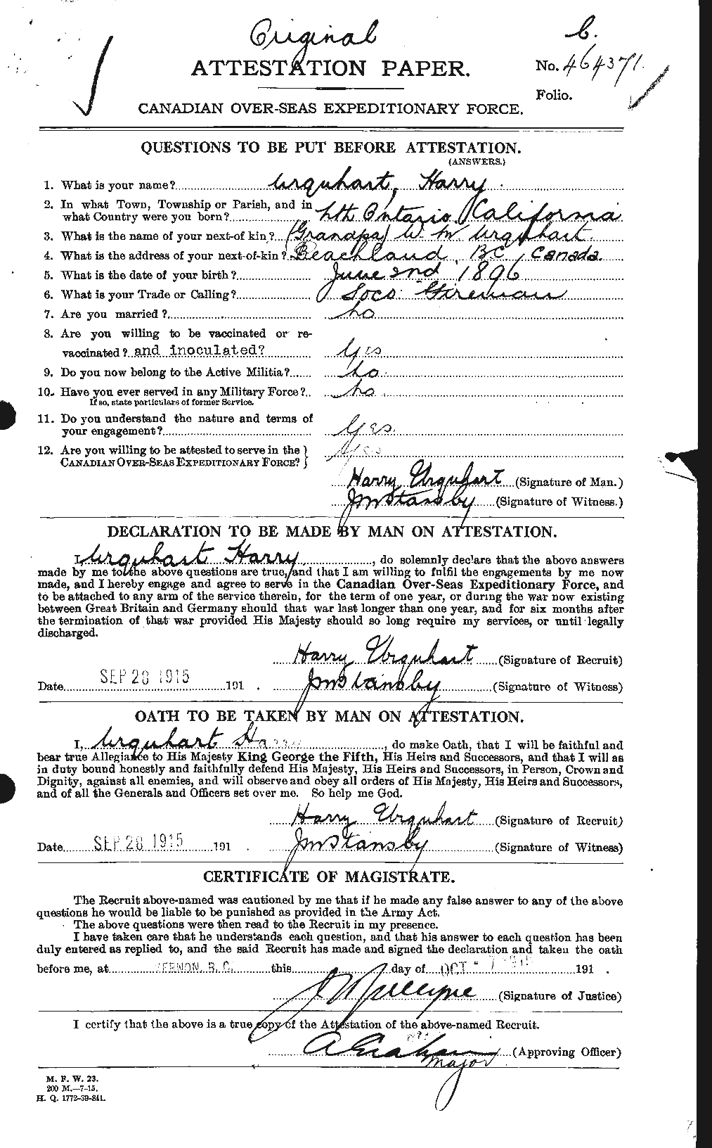 Personnel Records of the First World War - CEF 643341a