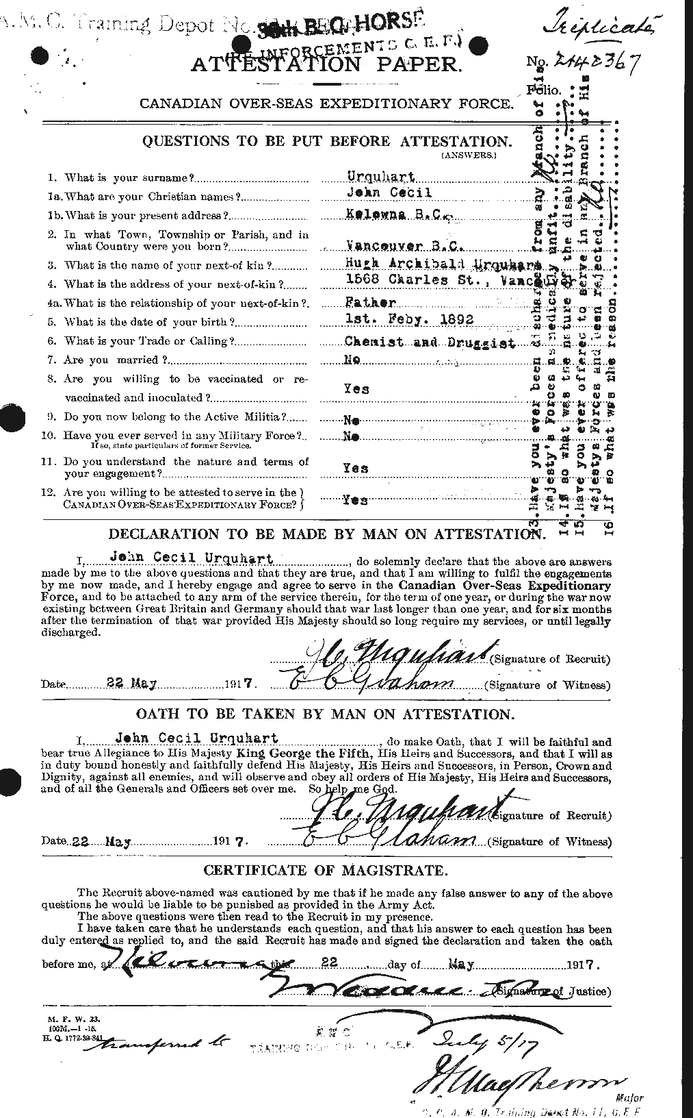 Personnel Records of the First World War - CEF 643371a