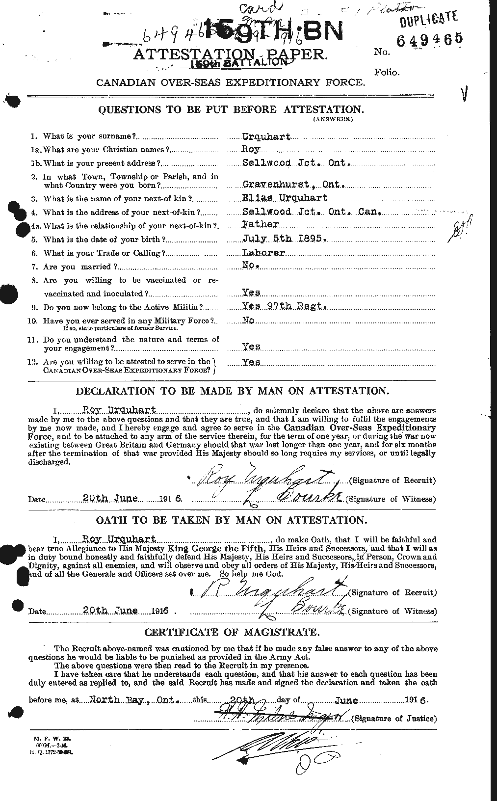 Personnel Records of the First World War - CEF 643406a