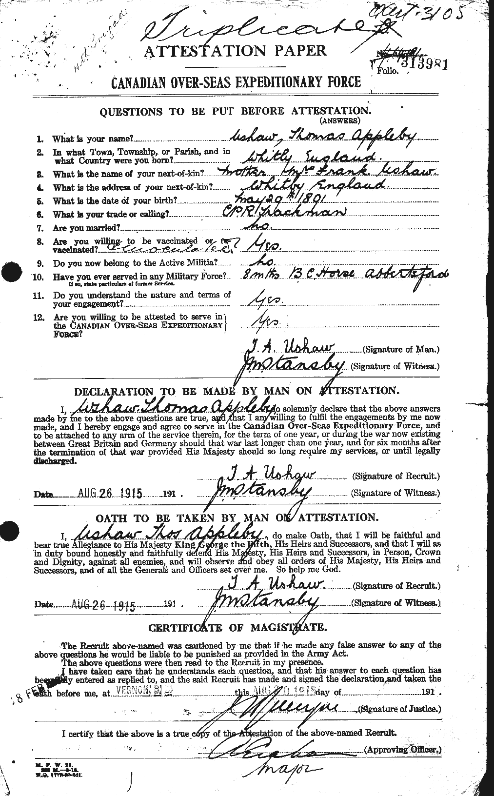 Personnel Records of the First World War - CEF 643466a