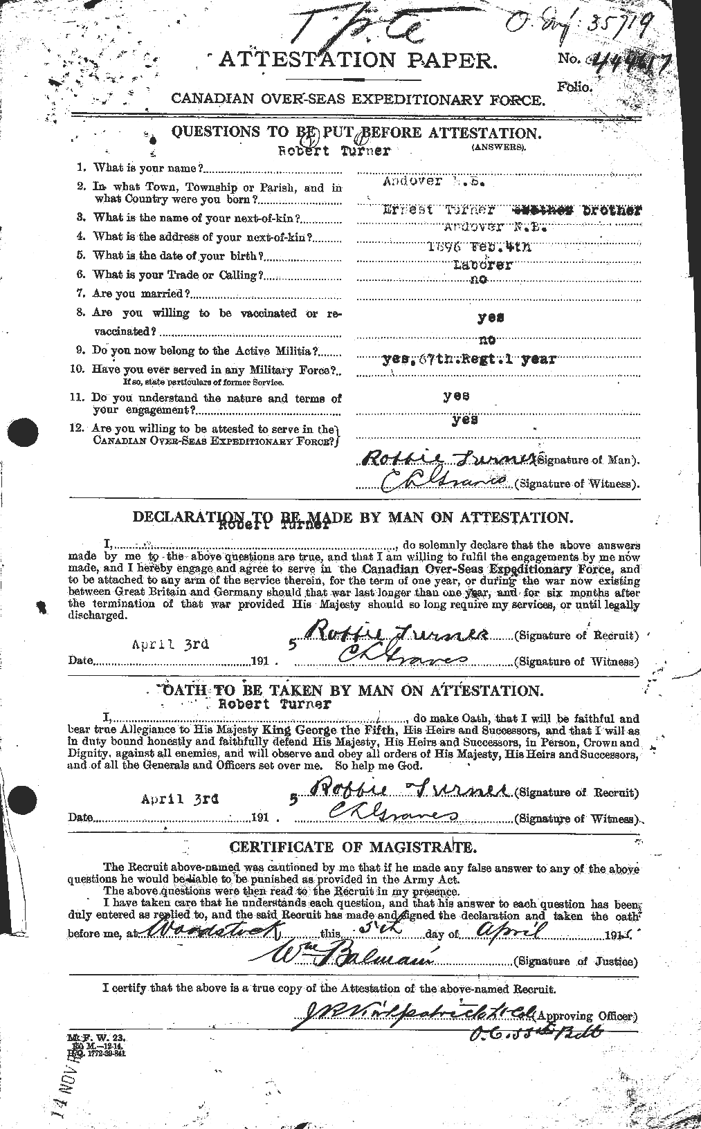 Personnel Records of the First World War - CEF 643824a