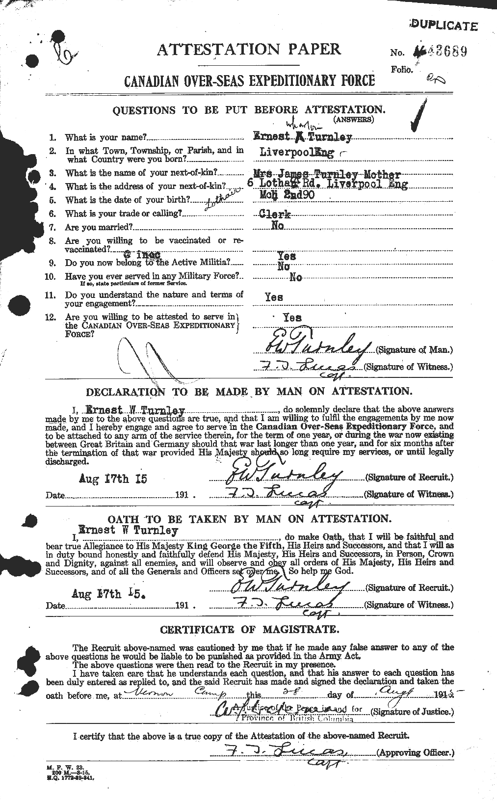 Personnel Records of the First World War - CEF 644095a