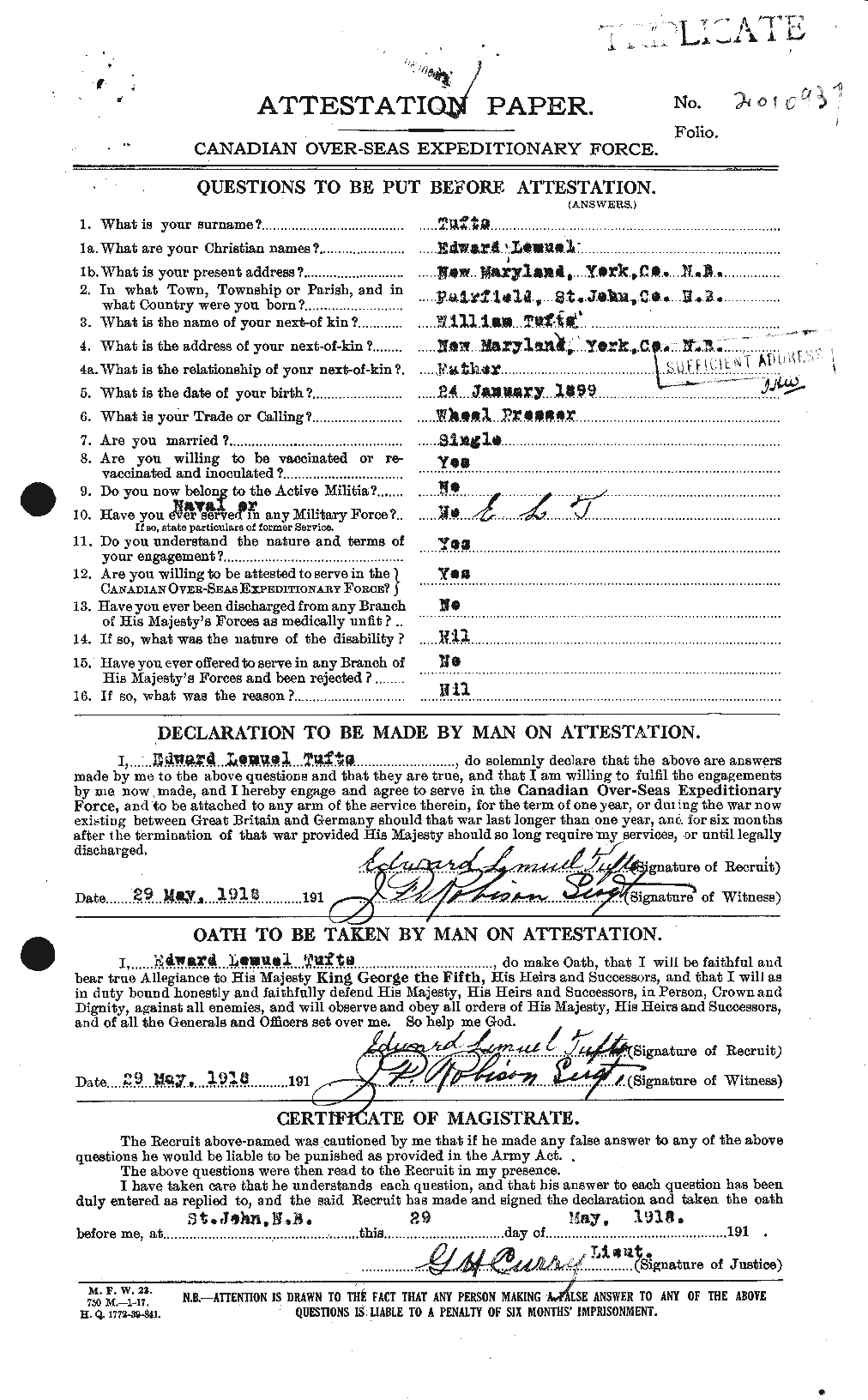 Personnel Records of the First World War - CEF 644238a