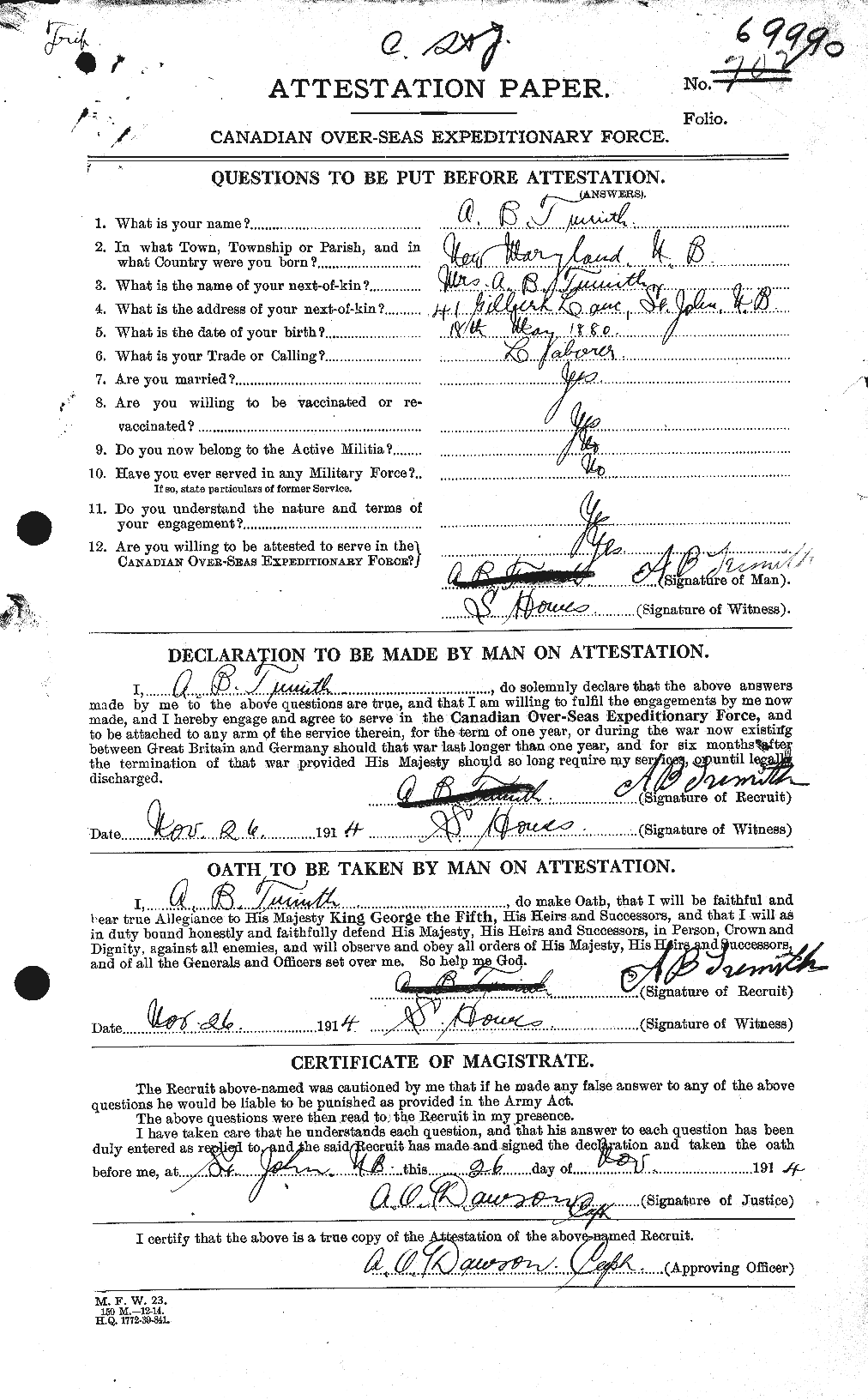 Dossiers du Personnel de la Première Guerre mondiale - CEC 644425a