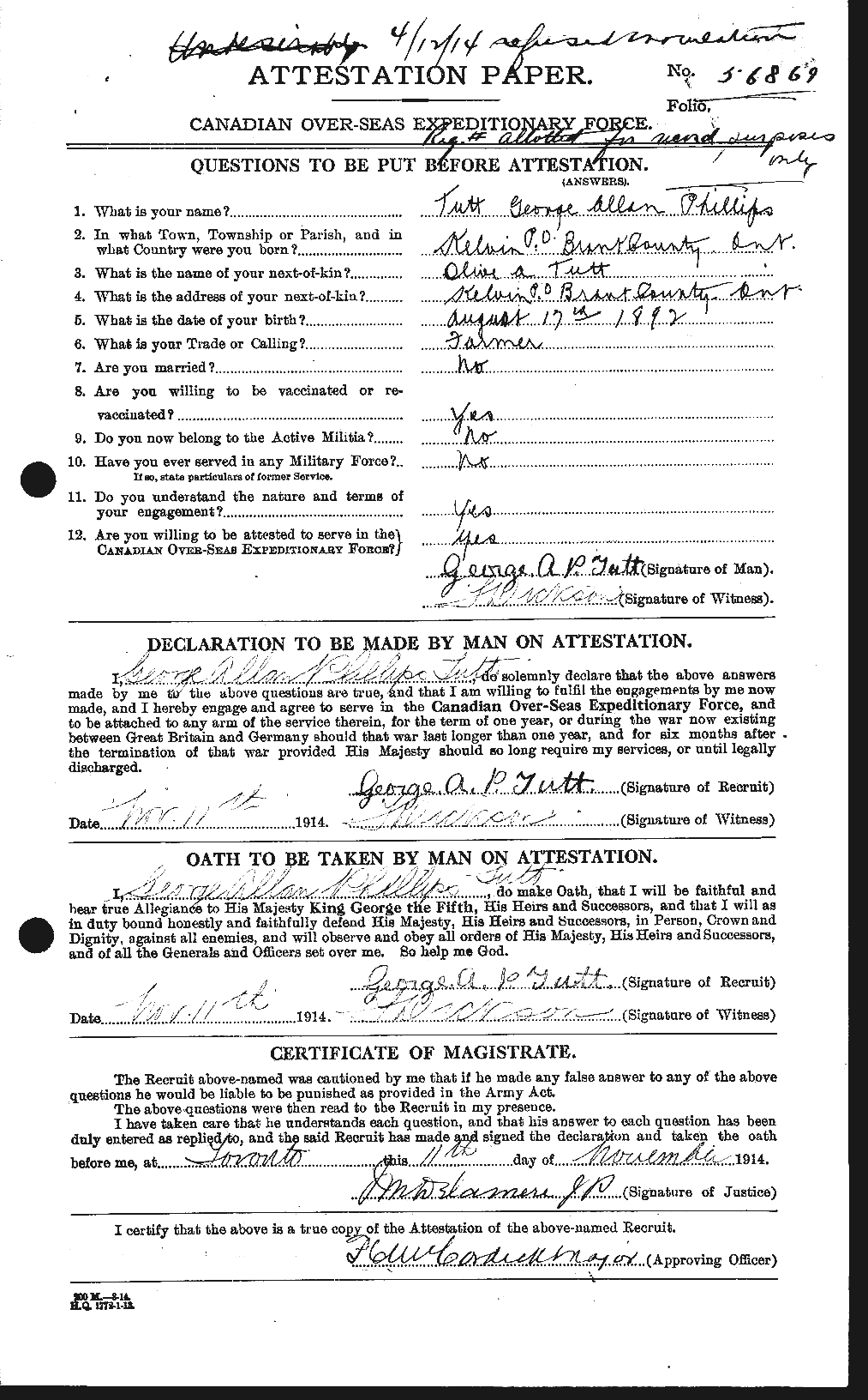 Personnel Records of the First World War - CEF 645334a