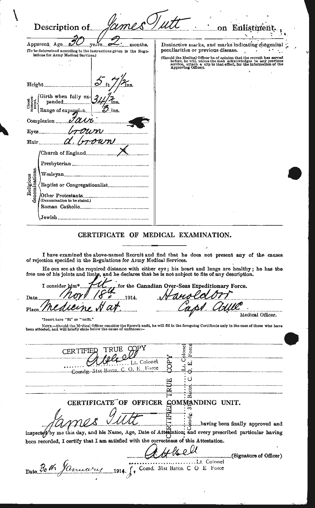 Dossiers du Personnel de la Première Guerre mondiale - CEC 645338b