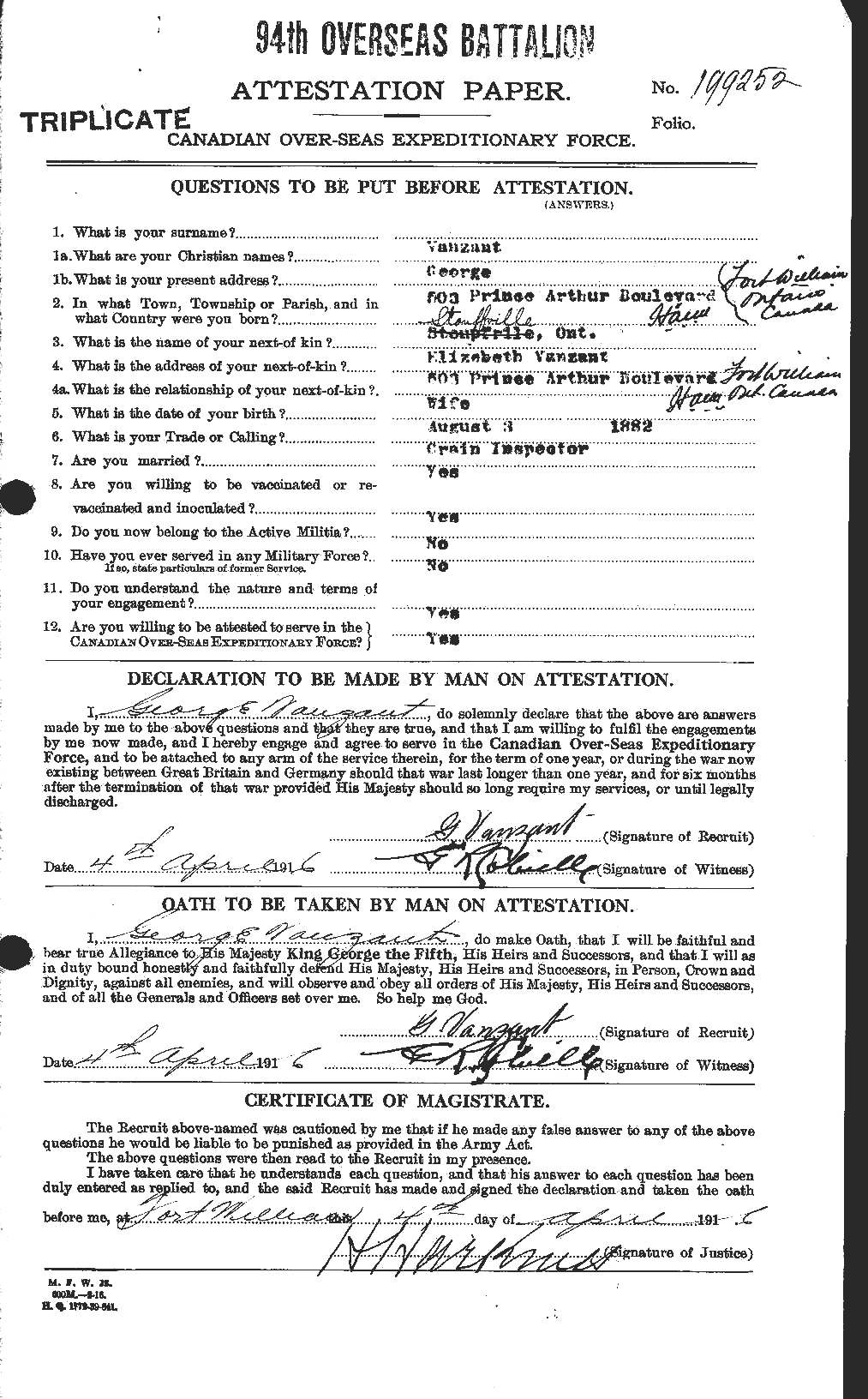 Dossiers du Personnel de la Première Guerre mondiale - CEC 645568a