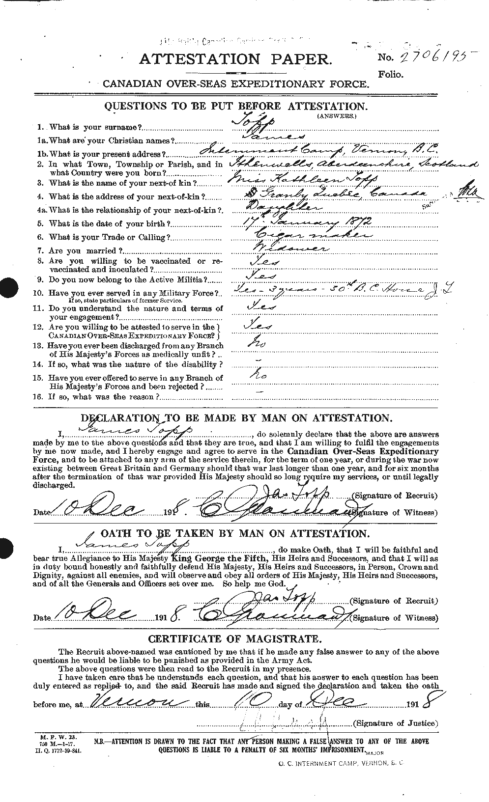Personnel Records of the First World War - CEF 645799a