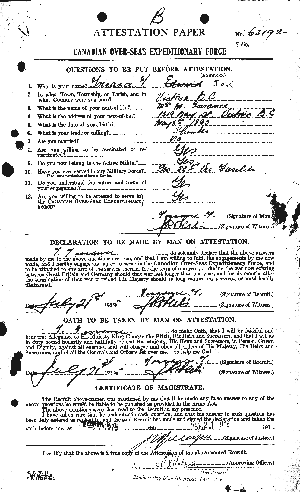 Personnel Records of the First World War - CEF 645964a