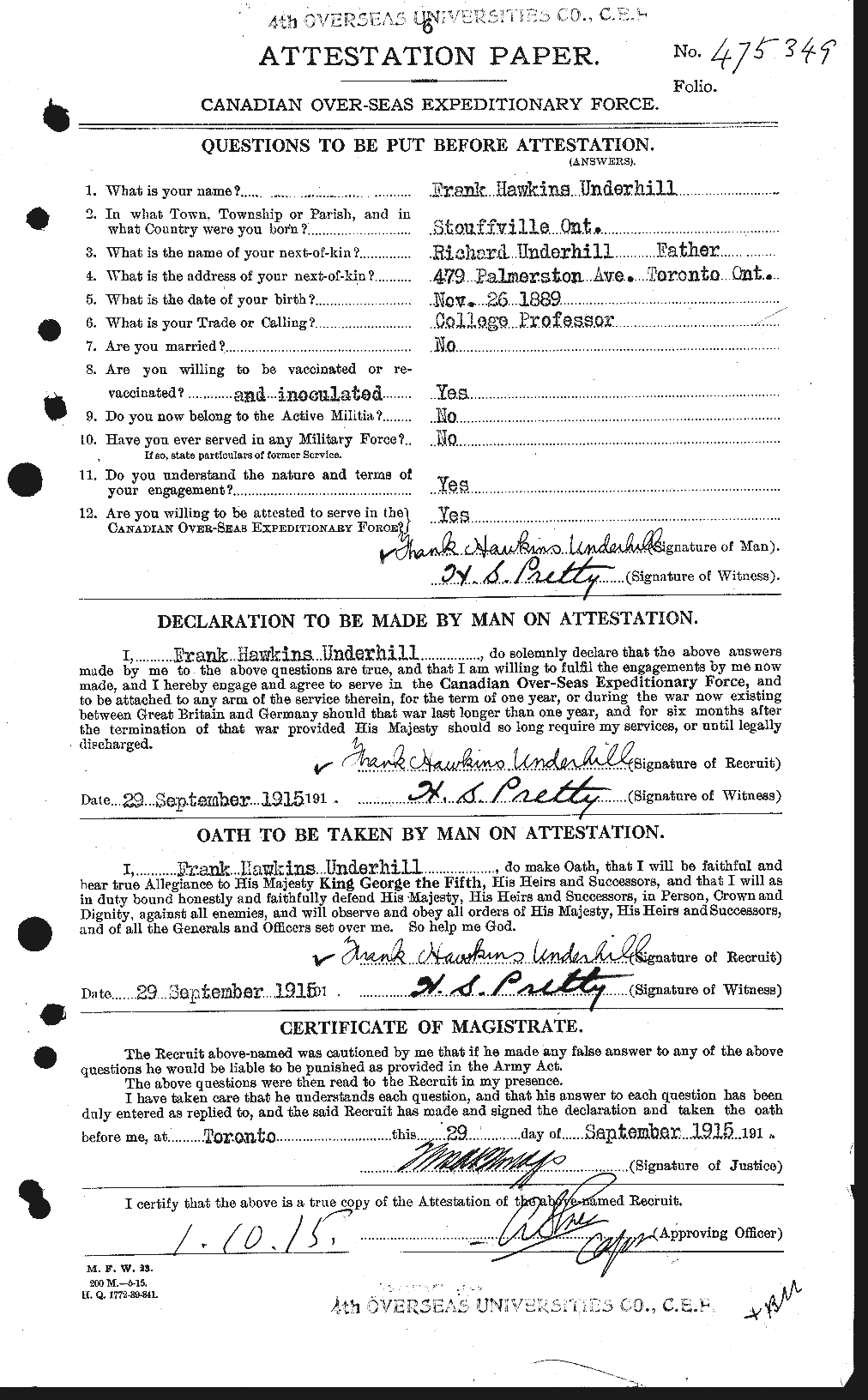 Personnel Records of the First World War - CEF 647085a