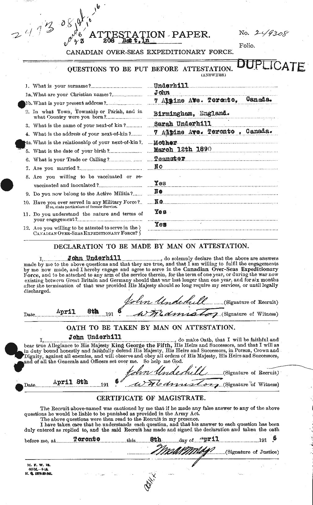Personnel Records of the First World War - CEF 647104a