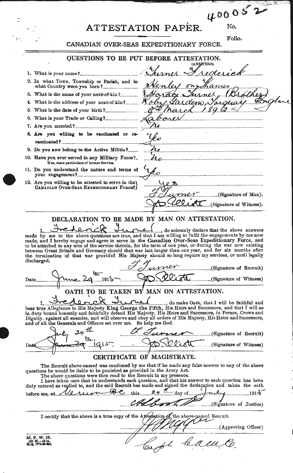 Personnel Records of the First World War - CEF 648463a
