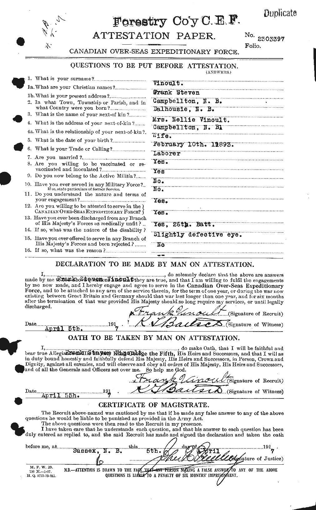 Personnel Records of the First World War - CEF 648669a