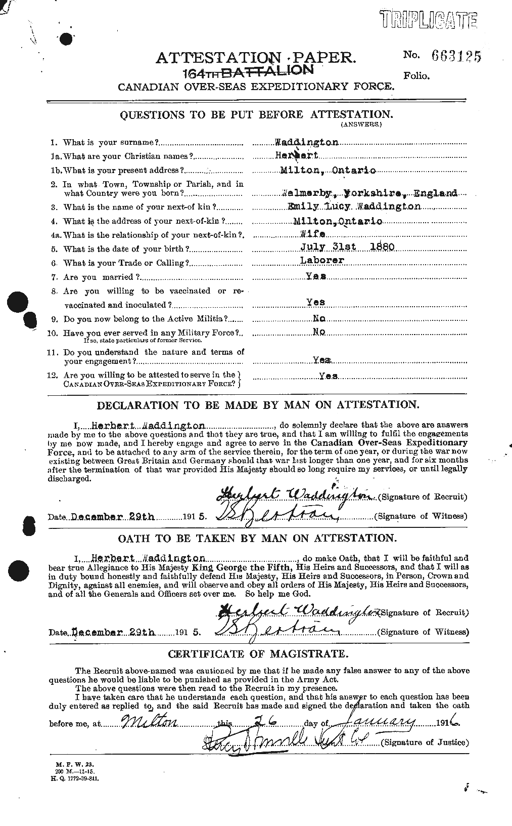 Dossiers du Personnel de la Première Guerre mondiale - CEC 649943a