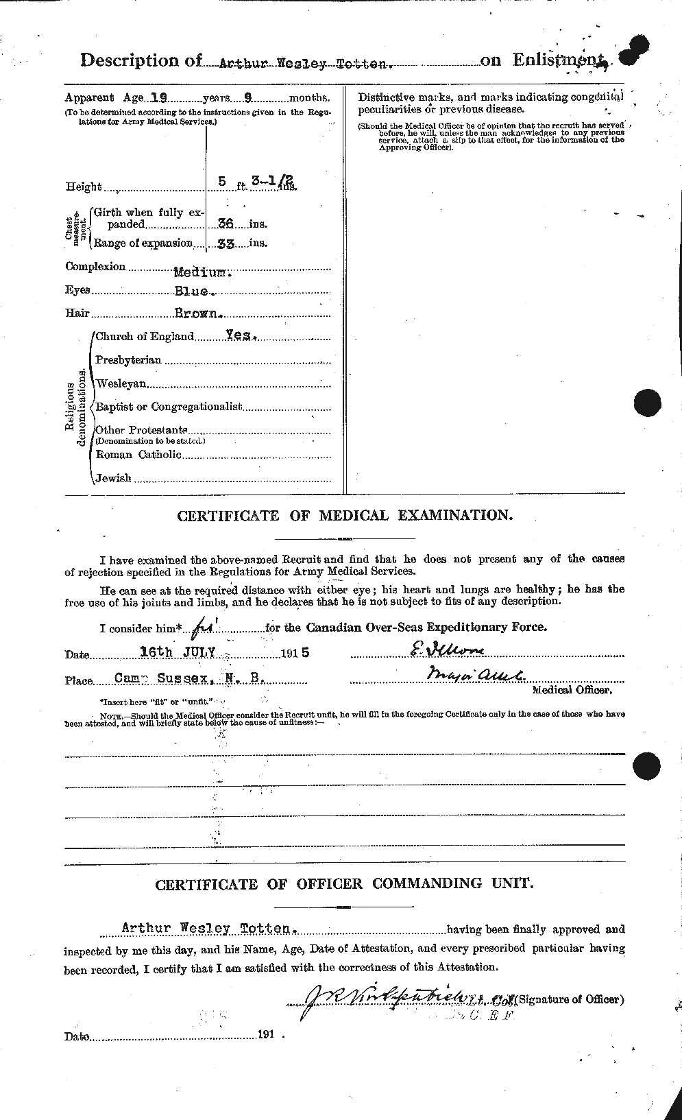 Dossiers du Personnel de la Première Guerre mondiale - CEC 650062b