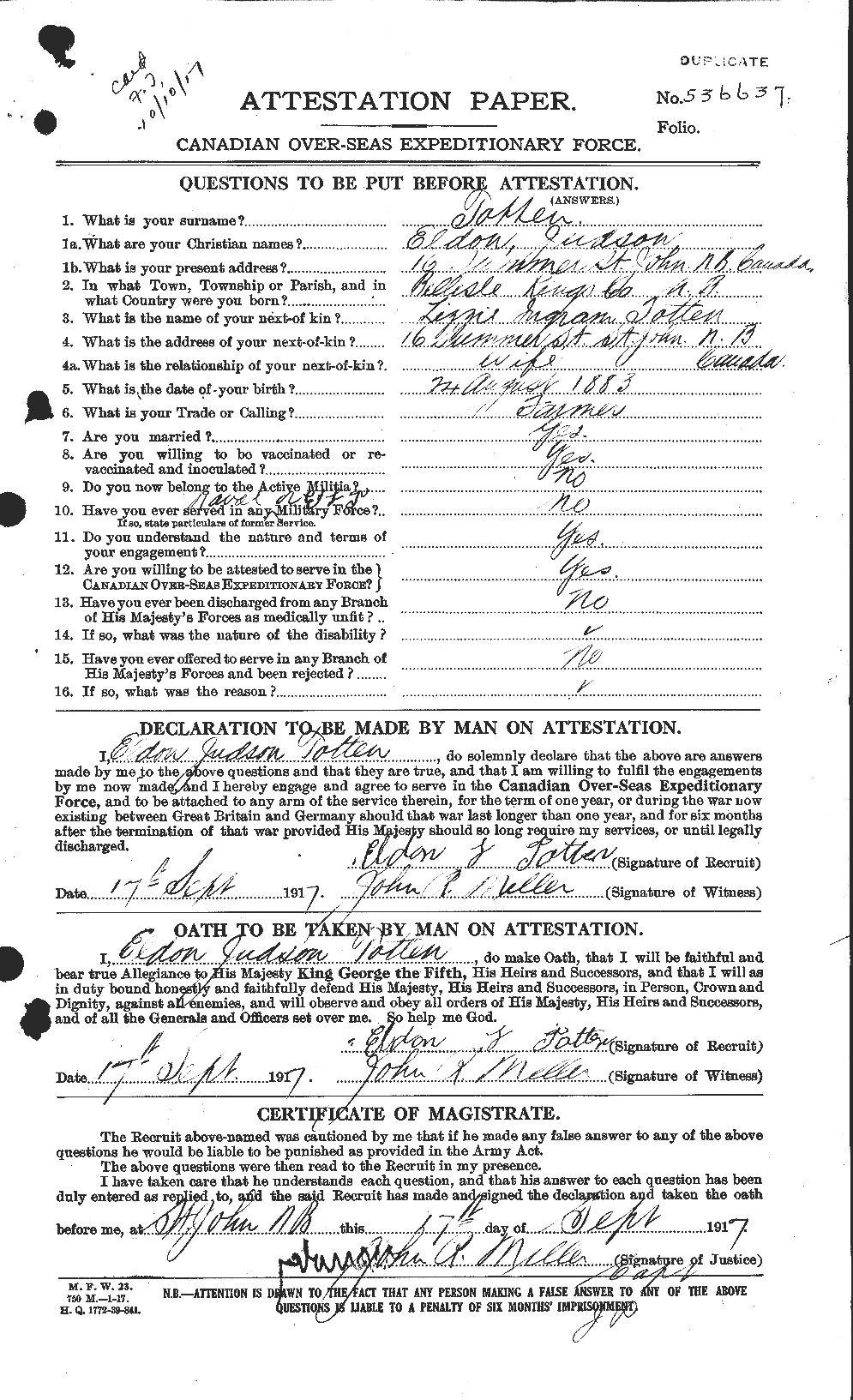 Personnel Records of the First World War - CEF 650066a