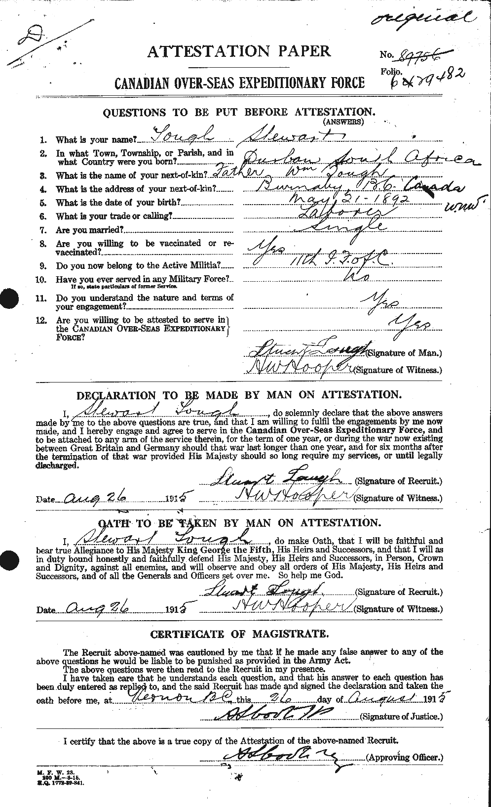 Personnel Records of the First World War - CEF 650164a