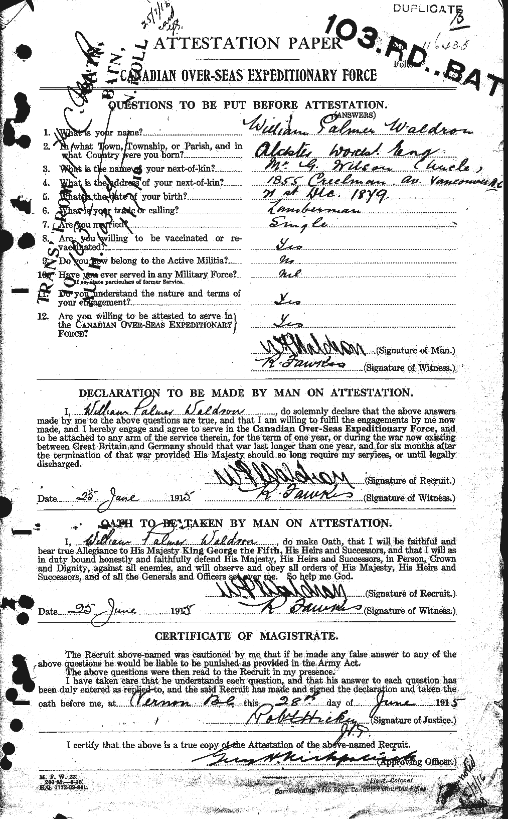 Personnel Records of the First World War - CEF 650856a