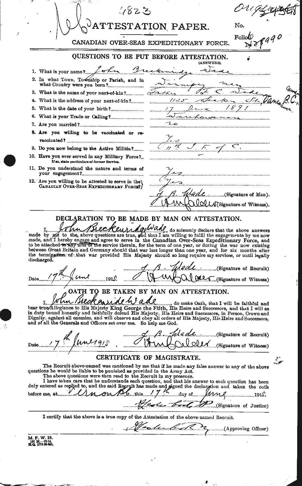 Personnel Records of the First World War - CEF 651264a