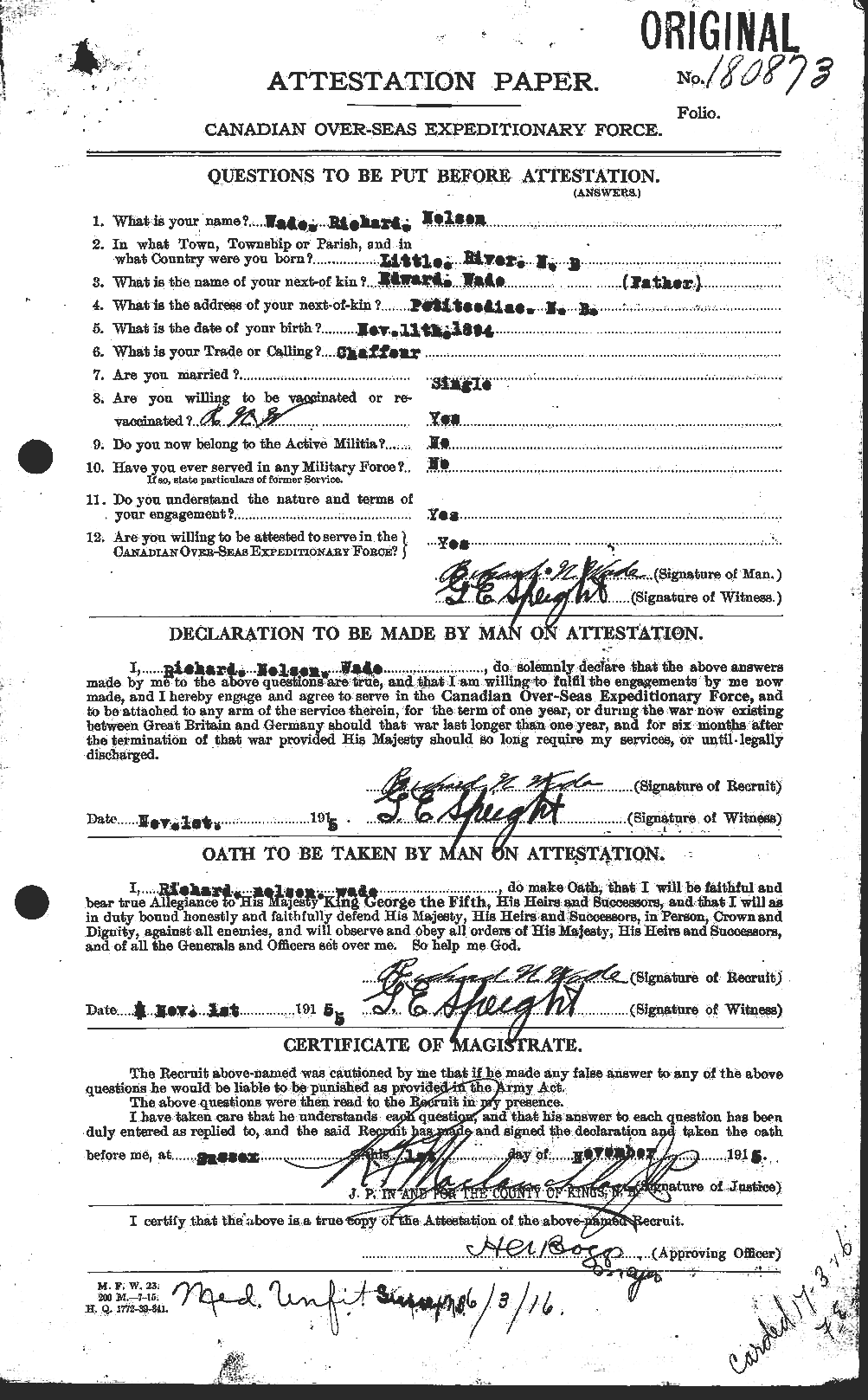 Dossiers du Personnel de la Première Guerre mondiale - CEC 651291a